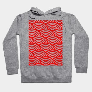 Japanese Wave Seamless Pattern, Red And White Hoodie